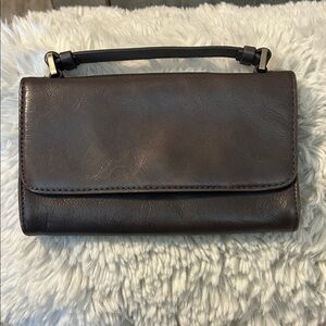 HOBO GRAY LEATHER RED LINED CLUTCH